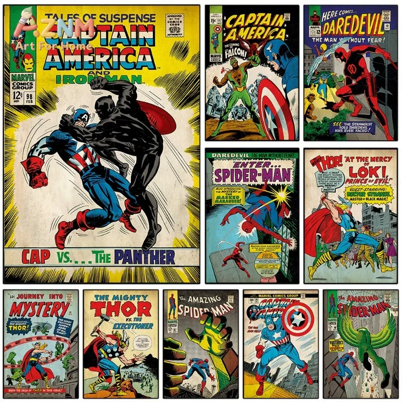 Vintage Marvel Comic Book Cover Canvas Wall Art Unframed Print Retro Superhero Poster For Boys Bedroom Dorm Home Decor Gift