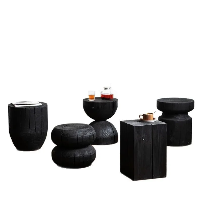

Solid wood log stool carbonized black seat stool simple cat hole household corner few B & B ornaments