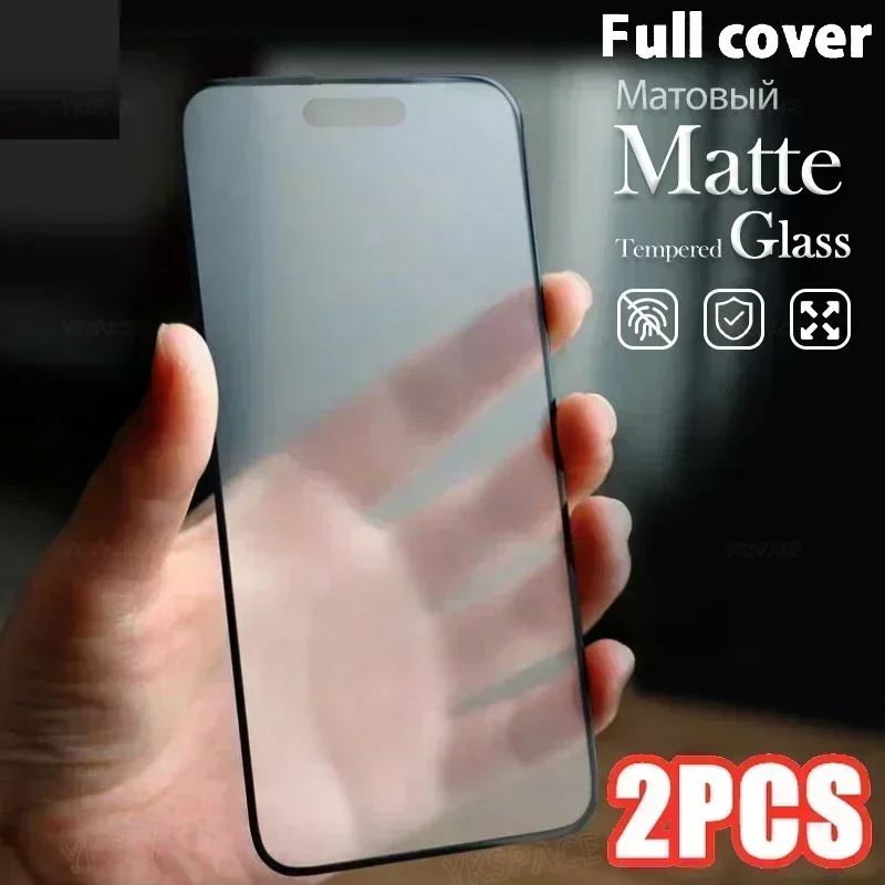 2Pcs Matte Anti Blue Ray Tempered Glass for iPhone 16 15 14 13 12 mini 11 Pro XS Max X XR 6 7 8 Plus SE Frosted Screen Protector