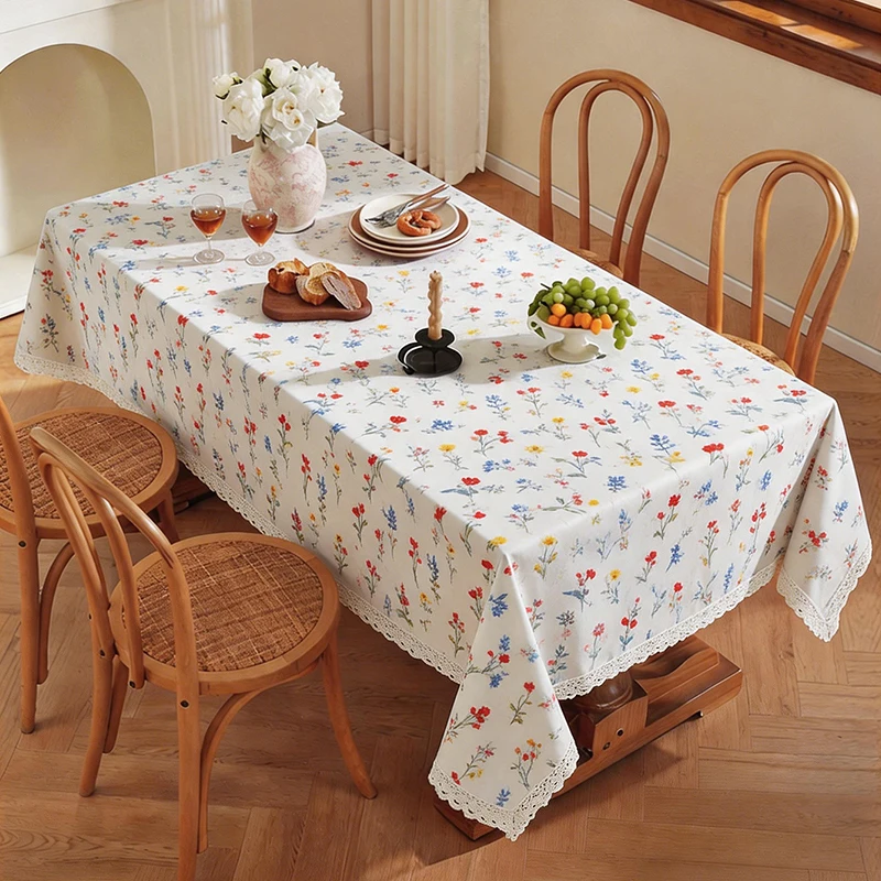 1pc Retro Countryside Tassel Edge Lace Edge Floral Table Cloth Tea Table Cover Towel Washable Desk Cabinet Tea Table Dustproof