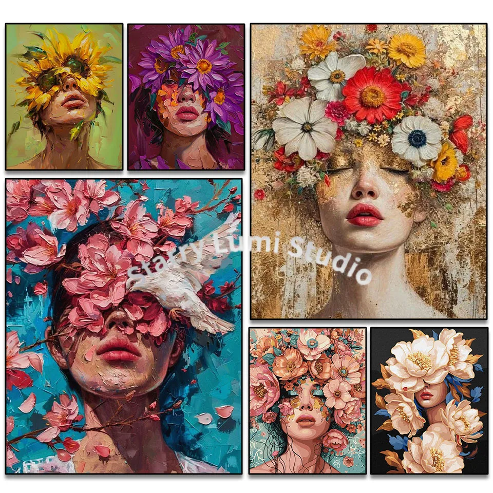 

5D Diamond Painting Art DIY Watercolor Woman Face Flowers Diamond Mosaic Kit Square Round Rhinestone Cross Stitch Home Decor