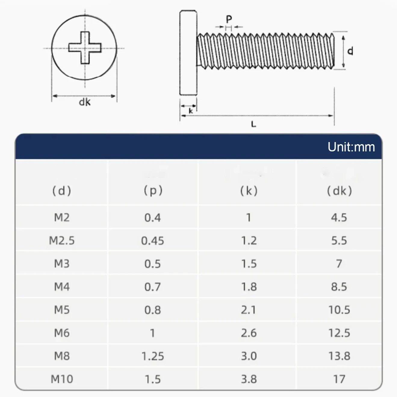 M2 M2.5 M3 M4 M5 M6 M8 M10 Chamfered Furniture Phillips Joint Connector Bolt Screw Flat Head  304 Stainless Steel