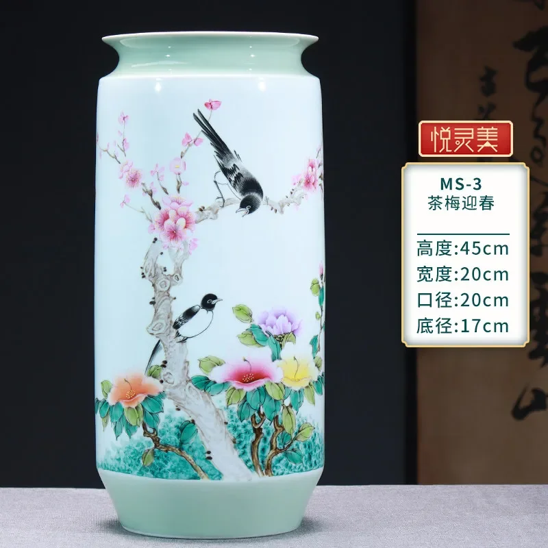 Ceramic vase master hand-painted flower arrangement Chinese style living room wine  porcelain decoration handicraft ornament
