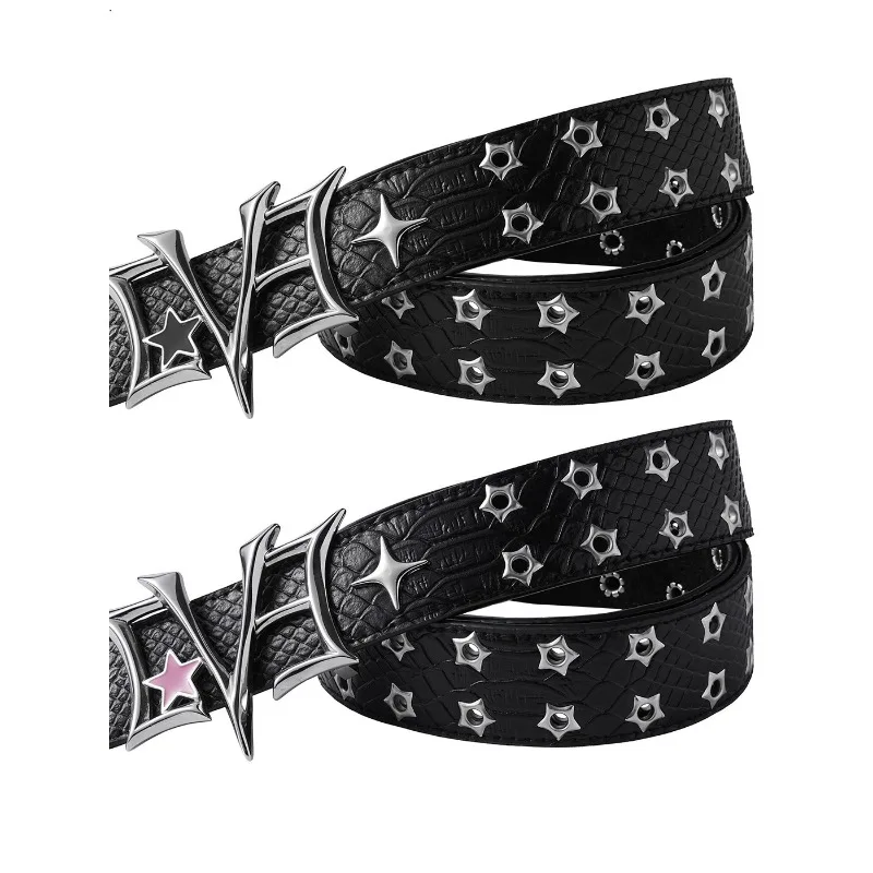 

[LOVE] Punk Heavy Industry Leather Belt Men and Women Rivets Retro Y2k Niche Cowhide Belt