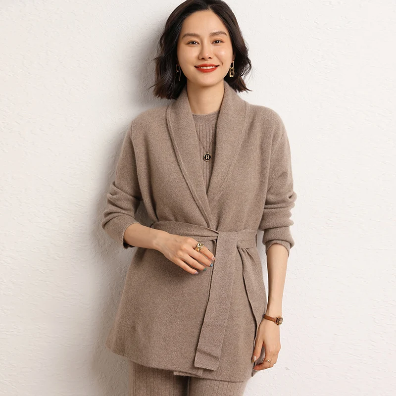 2023 Autumn Winter New 100% Cashmere Cardigan Knitted Sweater Women\'s Loose Large Size Cardigans Solid Thicken Warm Cardigan