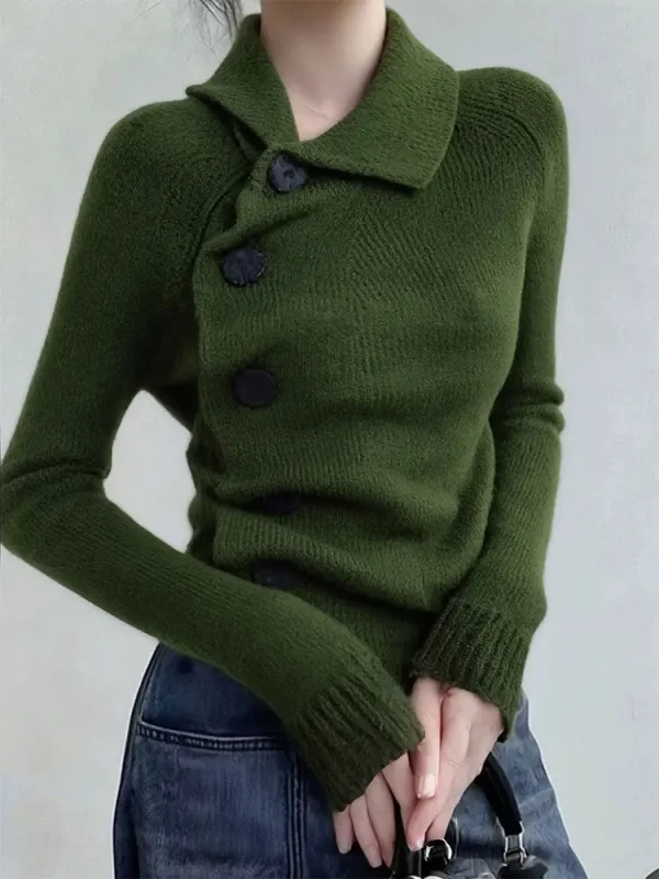 

Ele een Knitted Sweater Women's Autumn Winter Asymmetric Single Button Faionable Unique Warm round Ne Long Sve