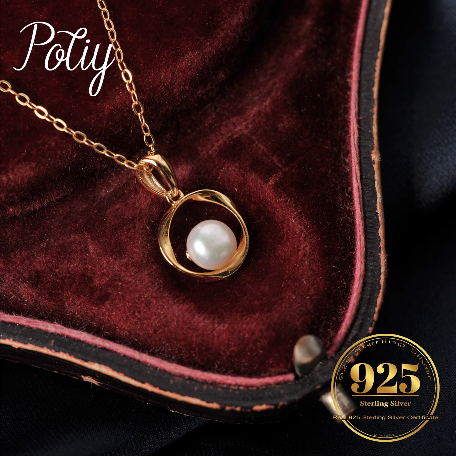 

Potiy Love Eternal Mobius Ring 5mm Button Shape Freshwater Pearl Colorful 925 Sterling Silver 14K Yellow Gold Pendnat Necklace