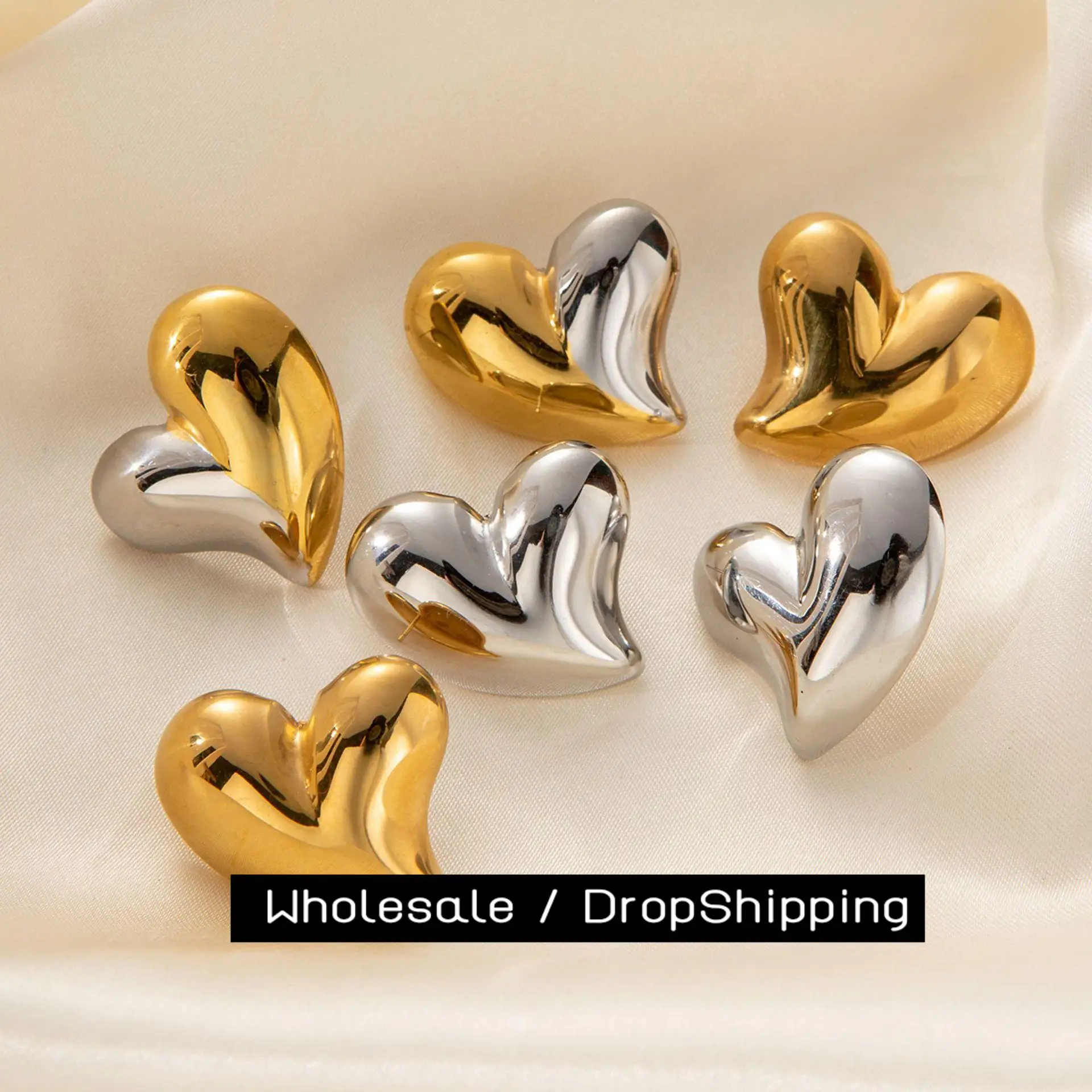

CARLIDANA High Quality Punk Chunky Large Heart Stud Earrings Waterproof 18k Gold Plated Stainless Steel Earrings for Women