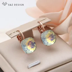 S&Z DESIGN New Fashion Square Colorful Crystal Dangle Earrings For Women Wedding 585 Rose Gold Color Jewelry Eardrop