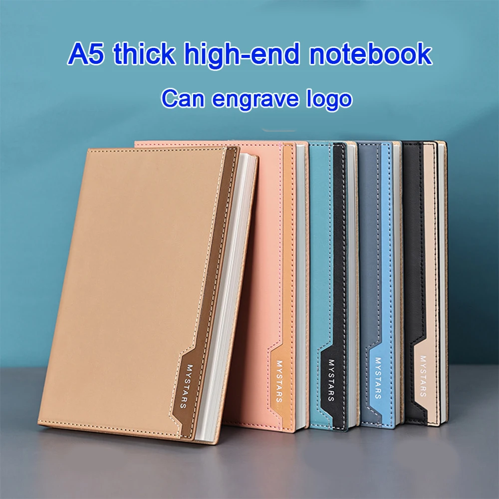 (Free Logo Engraving) A5 Simple Student Notebook, Business Meeting Minutes, Leather Notepad, Diary, 128 Sheets, 256 Pages