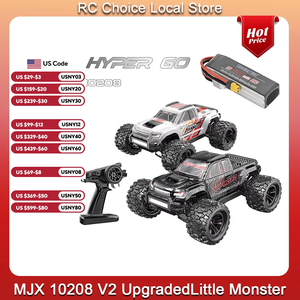 MJX New 10208 V2 Upgraded Version Brushless 4wd Small Monster 1/10 High Speed RC All Metal Remote Control Off Road Vehicle