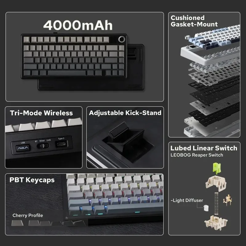 Teclado Mecánico AULA F75 Max Inalámbrico RGB DIY — vista 3
