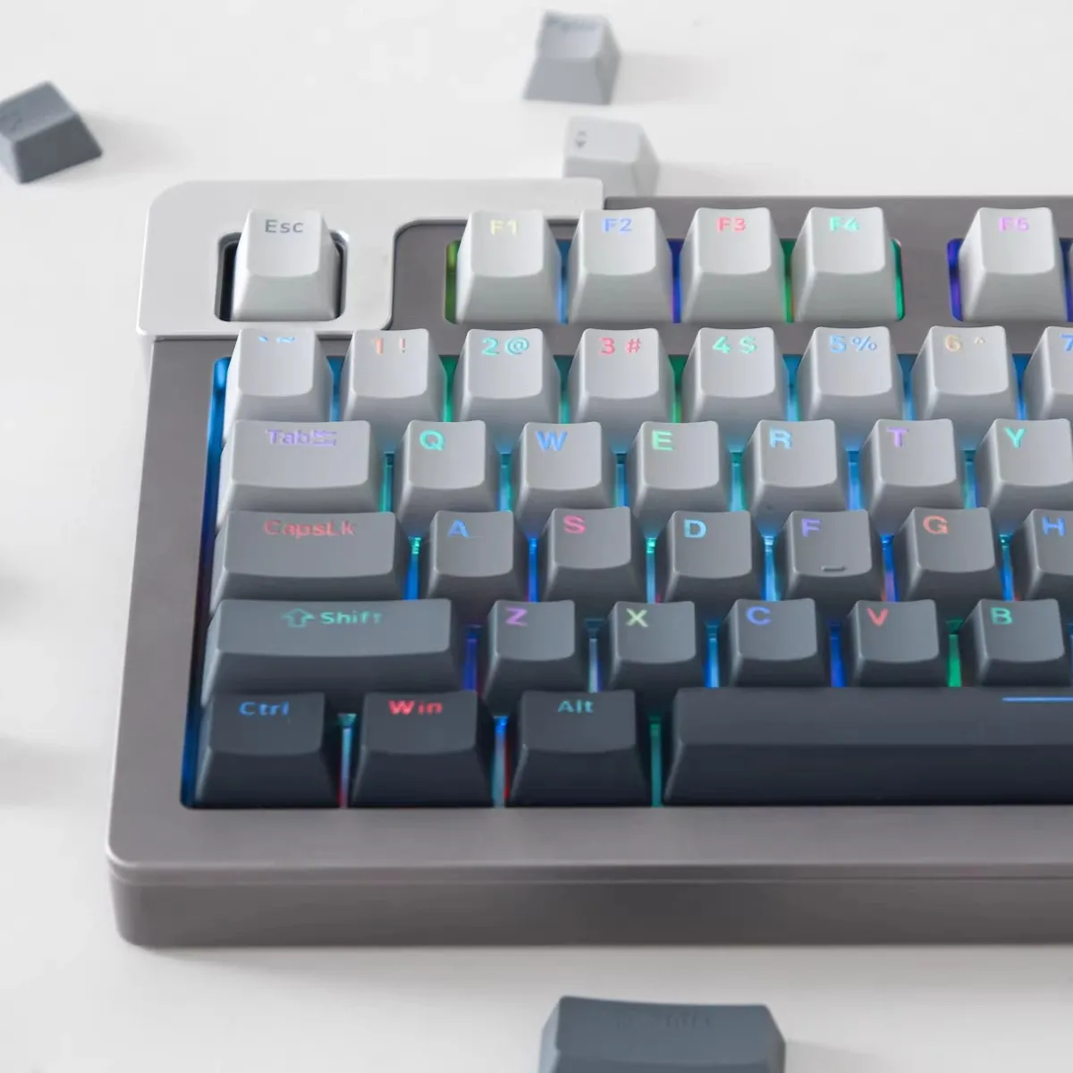 Gradient Grey Orthographic Transparent 132 Key Mechanical Keyboard Keycap Polar PBT Dichroism infected OEM Height 75/87