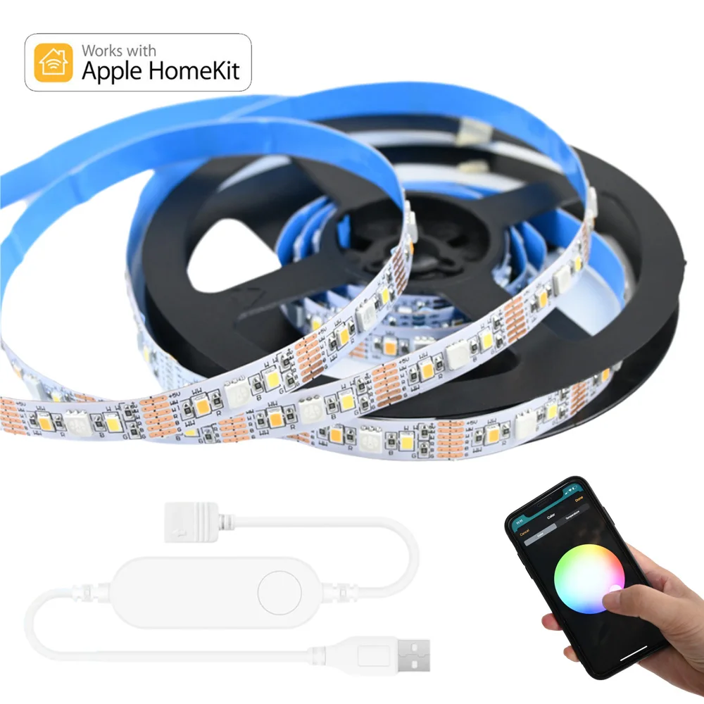 

USB Homekit WiFi RGB+CCT Led Strip DC 5V 1M 2M 3M 4M 5M RGBCW Flexible Tape Dimmable Light Band APP Remote Siri Voice Control