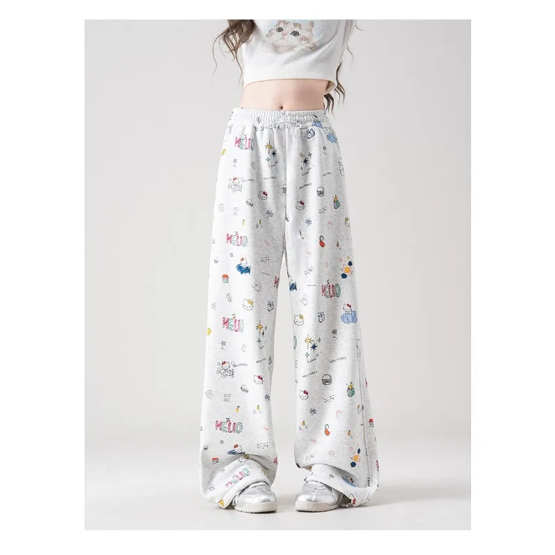 New Cartoon KT Cat 3D Printed Straight Leg Pants, Loose and Versatile, Quick Drying Casual Pants, Trendy