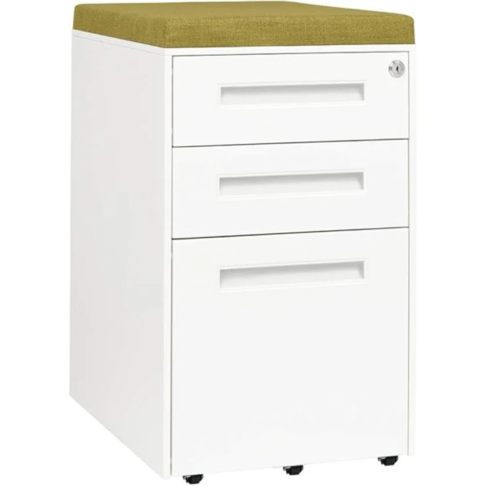 

STOCKPILE Seated 3 Drawer Mobile File Cabinet with Removable Magnetic Cushion Seat - Metal Filing Cabinet, Pre-Assembled