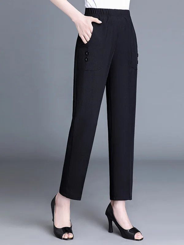 

Летние женские брюки из льна с эластичной талией, прямого кроя, повседневные, Cleanfit, с карманами, для женщин среднего возраста