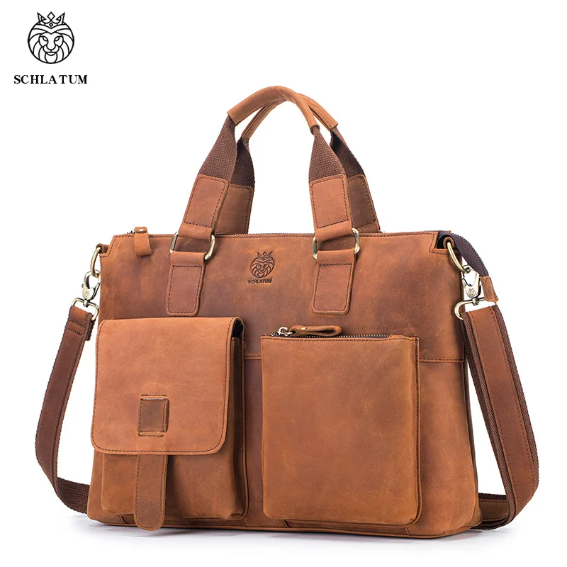 

The first layer of Crazy Horse cowhide men's briefcase 16 inch laptop bag retro fashion simple versatile trend casual large capa