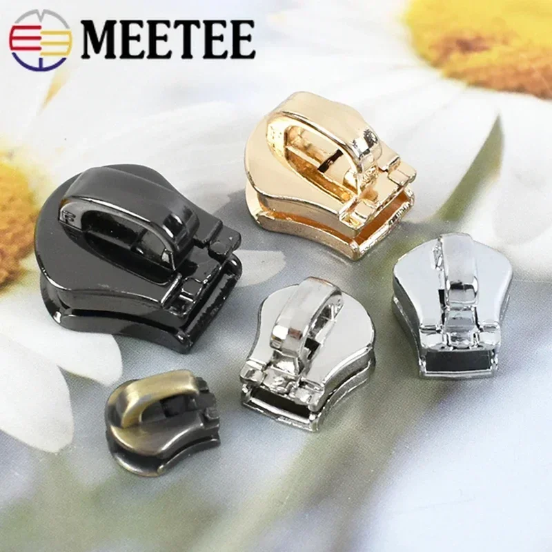 Meetee 10Pcs 3# 5# 8# 10# Zipper Slider for Metal Zip Tape Bag Clothes Zippers Head Pull Repair Kit Luggage Zips Lock Accessory