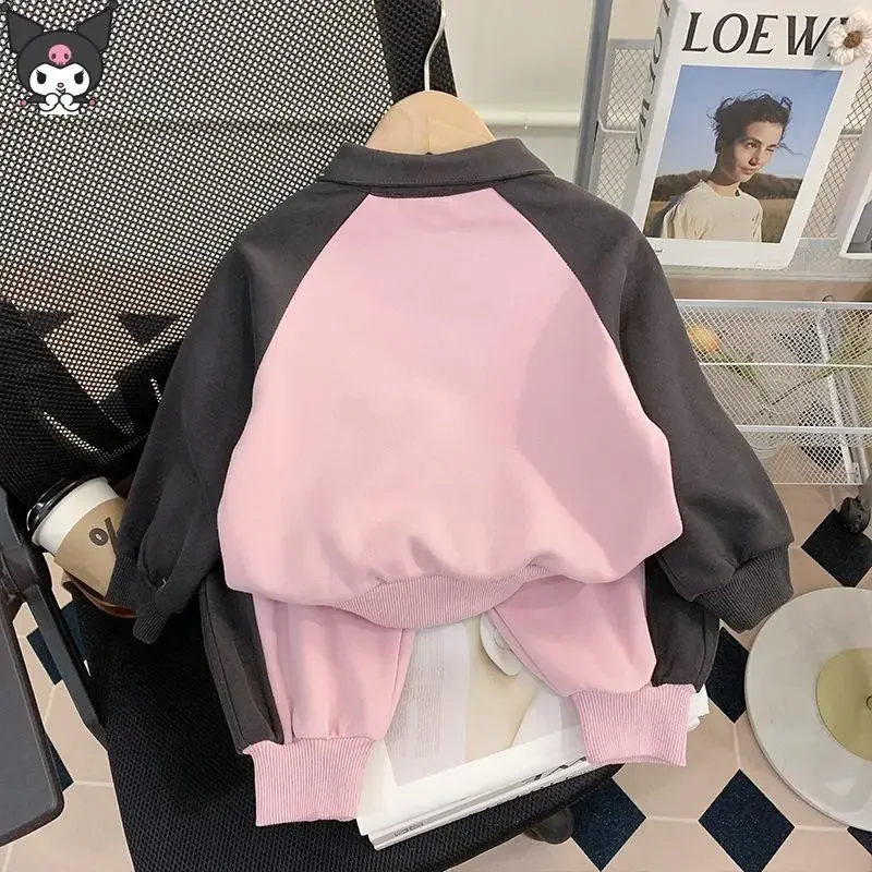 

Sanrio Kuromi детский комплект с длинными рукавами в стиле аниме, кавайная футболка с героями мультфильмов, брюки, весна и осень, новый стиль, повседневная мода, милая