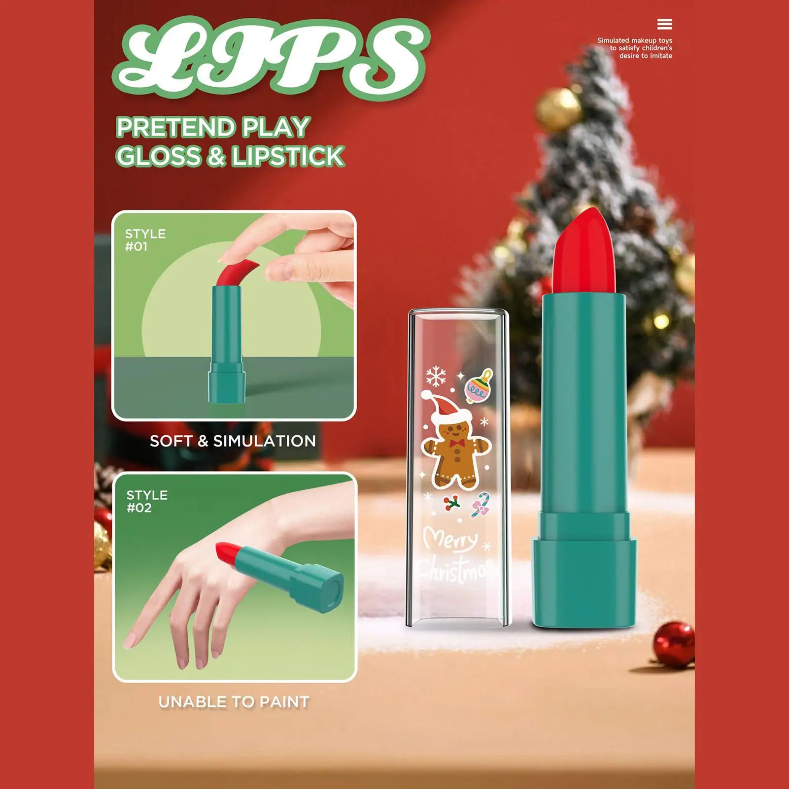 مجموعة مستحضرات التجميل المزيفة للأطفال الصغار في عيد الميلاد، مجموعة مكياج واقعية للأطفال الصغار لعيد الميلاد وعيد الميلاد