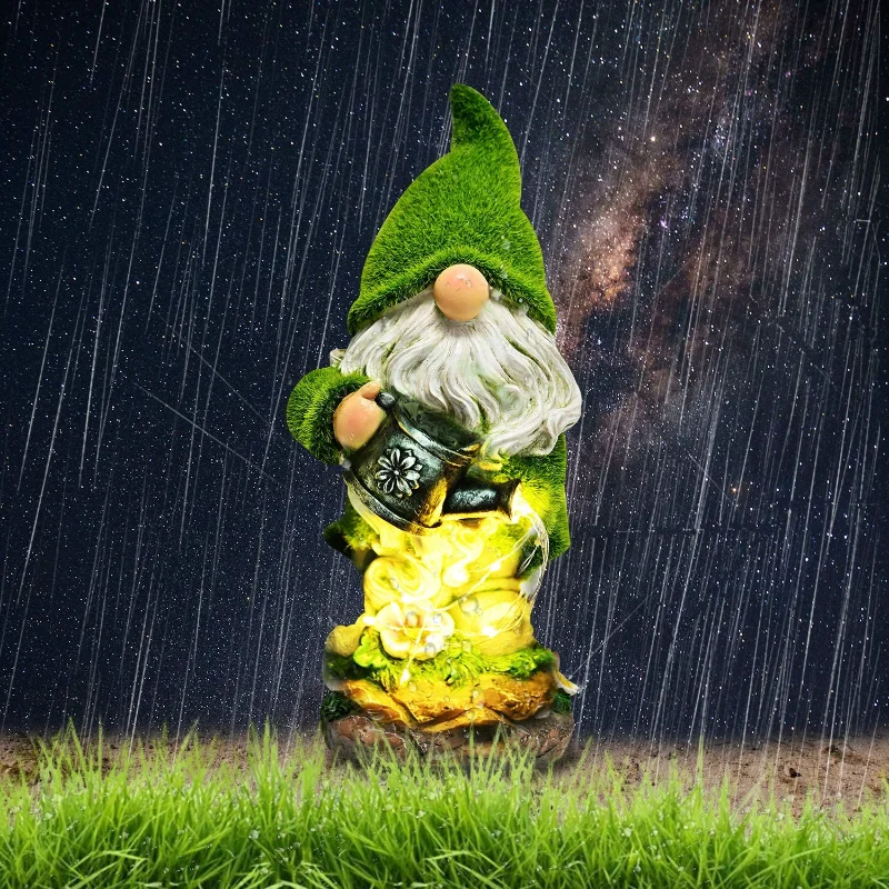 Outdoor Fairy Garden Resin Dwarf Statue Lighting Guide Solar Led Kettle Flocking Elf Small Old Man Yard Lawn Large Decoration