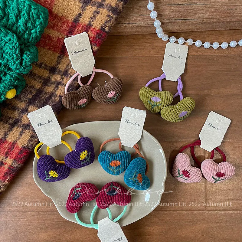 

Новые винтажные тканевые заколки для волос в форме сердца и цветка для малышей и детей, милые боковые заколки для челки, повседневные модные аксессуары для волос