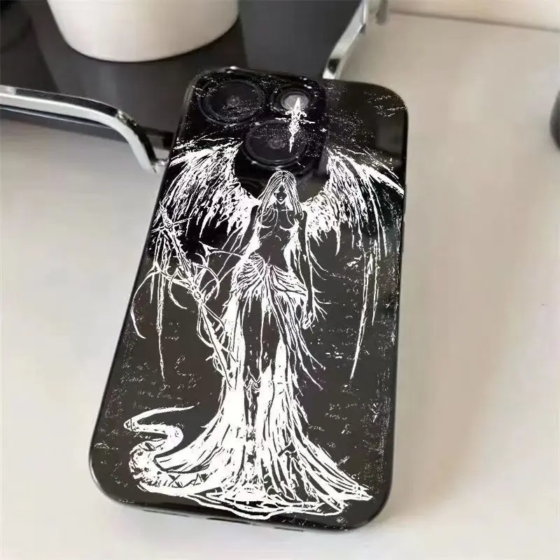 Black Angel Phone Case For IPhone 17 16 15 14 13 12 11 Mini Pro Max X XR XSMax 7 8 Plus SE2020 2022 Cover Case Funda