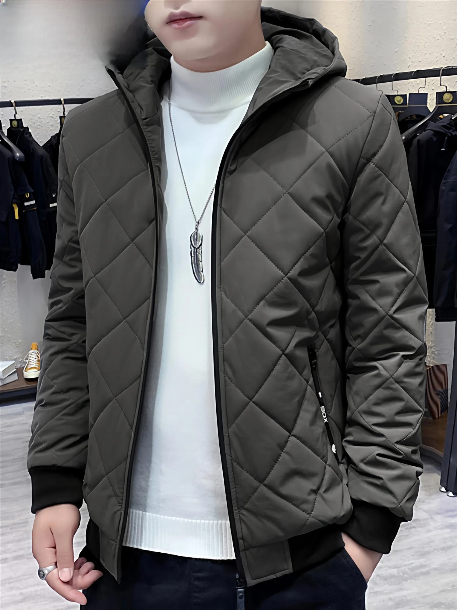 

Men's Thiened Cotton Jaet Autumn Winter Faion Urban Sle Casual Hooded Fce Lined Warmth Outerwear Polyester Fiber