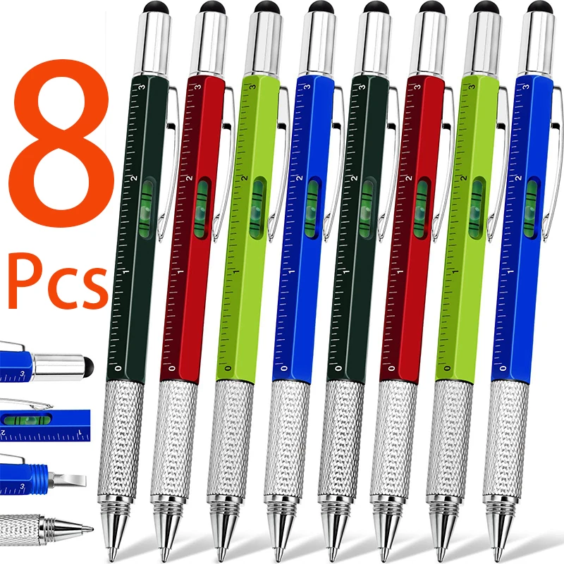 

8Pcs Multifunction Ballpoint Pen With Modern Handheld Tool Measure Technical Ruler Screwdriver Touch Screen Stylus Spirit Level