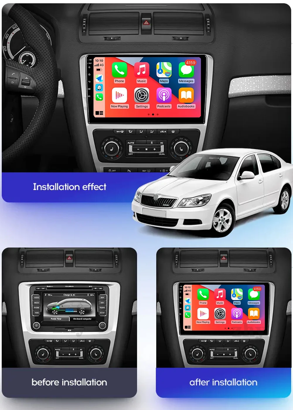 Android 14 WIFI+4G Stereo Car Radio For SKODA Octavia 2 A5 2007-2014 Multimidia Video Player Auto CarPlay GPS DVD 2Din BT QLED