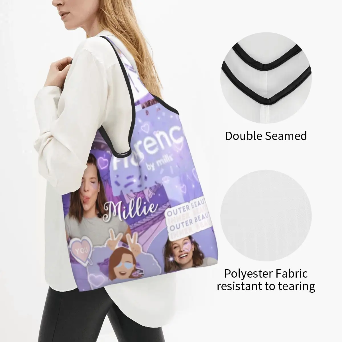 Bolso de compras personalizado de Florencia By Mill para mujer, bolsas de mano portátiles de gran capacidad para compras de comestibles