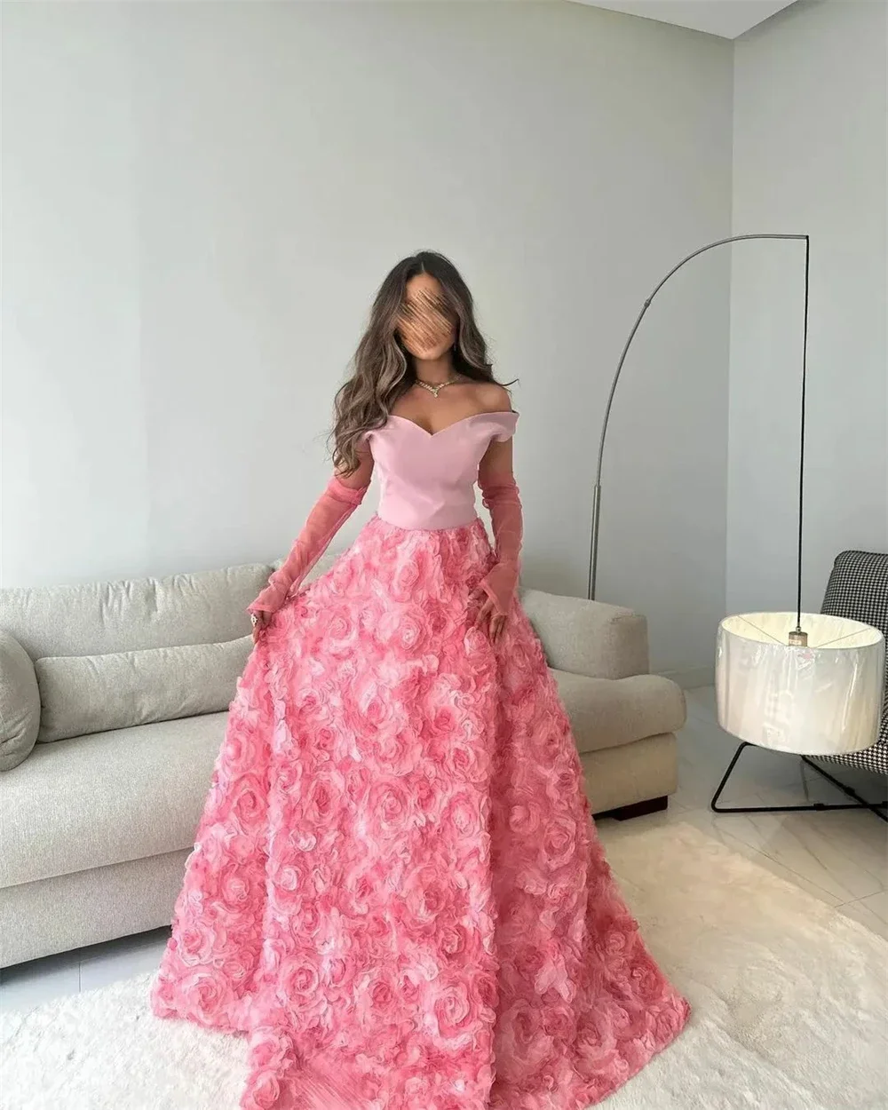 Prom Dresses Fashion Elegant Off the Shoulder Flower Empire Party Dress Floor Length Lace Formal Evening Gowns vestido formatura