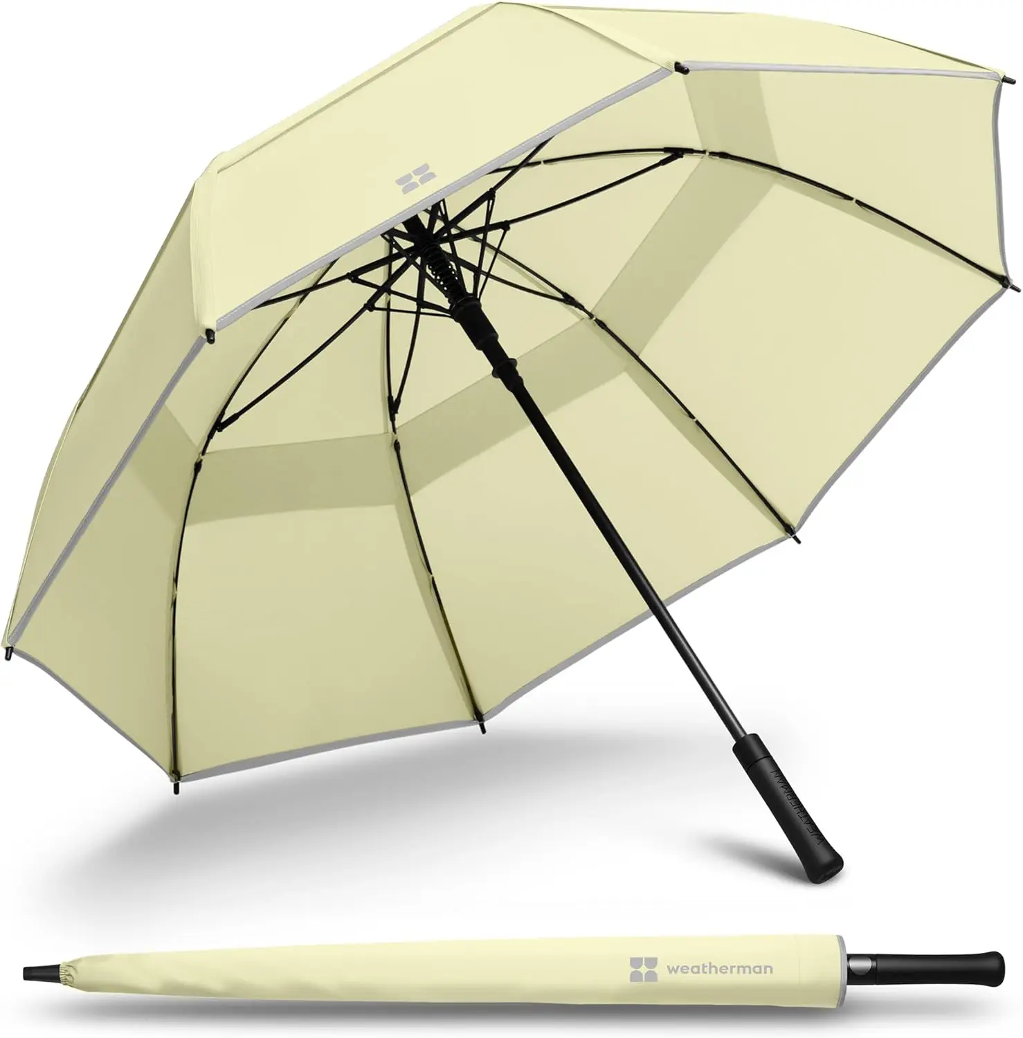 

Windproof Stick Umbrella Resists Up to 55 MPH Winds, Lightweight with Reflective Trim for Safety