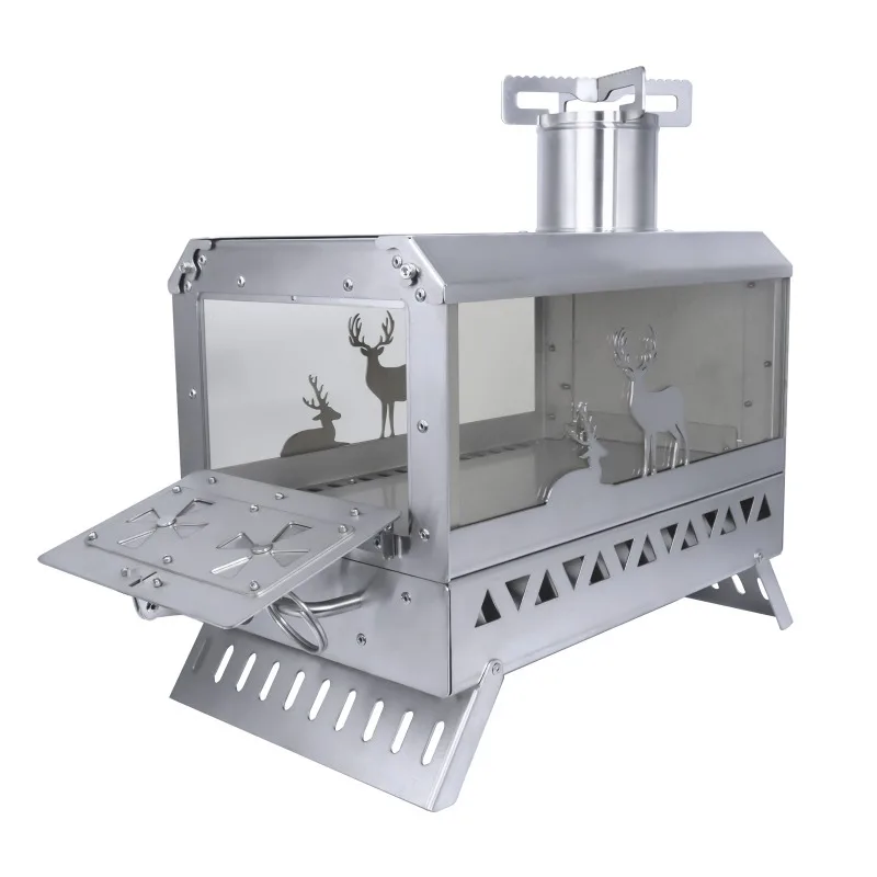 Multifunctional outdoor camping heating Wood stove Portable camping barbecue stove Foldable picnic stove with chimney