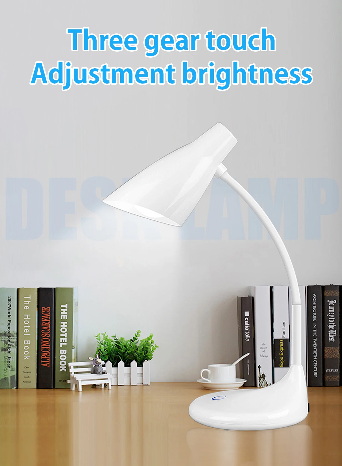 A  1000mAh battery rechargeable led table lamp set 3-gear touch dimmer gooseneck table lamp，Eye protection desk lamp