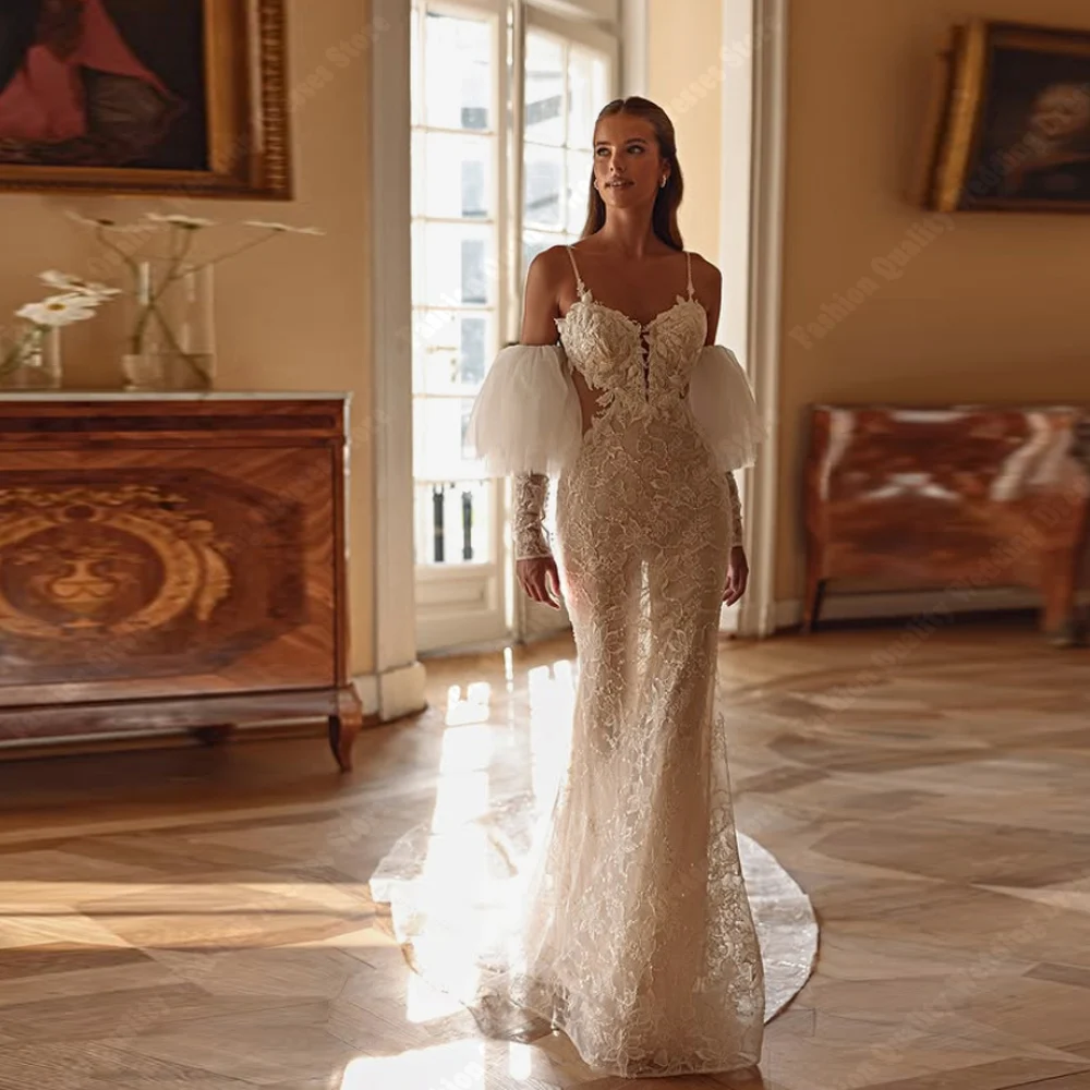 

Luxurious Tulle Women Wedding Dresses Lace Flower Print Mermaid Bridal Robes Princess Banquet Vestidos De Novias 2026 Customized