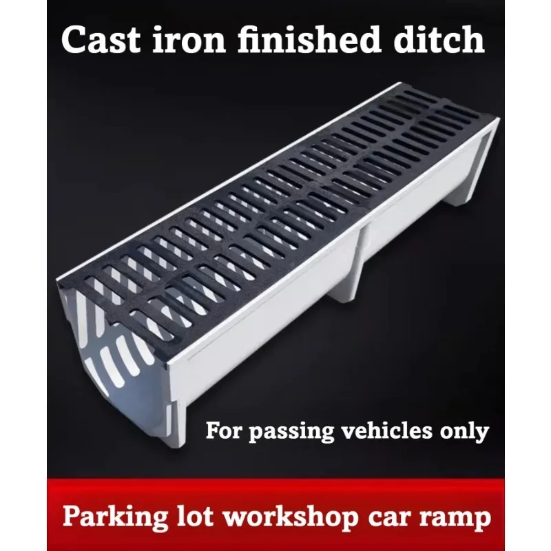 Heavy Duty U Shaped Rain Water Gutter Channel Drainage Ditch Polymer Concrete Linear Drain Cast Iron Cover