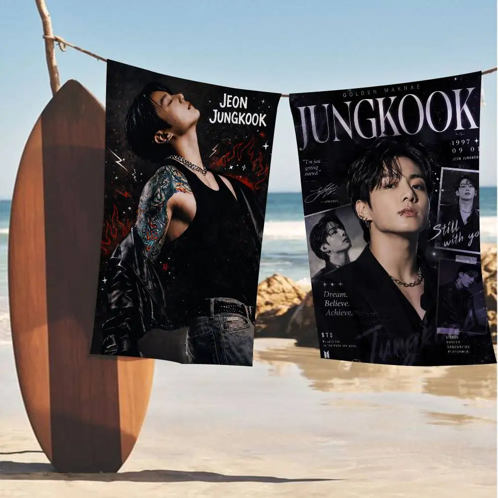 Singer J-JungkookS Microfiber Printed Beach Towel Mountain Climbing Yoga Beach Swimming Running Absorbent Soft Towel