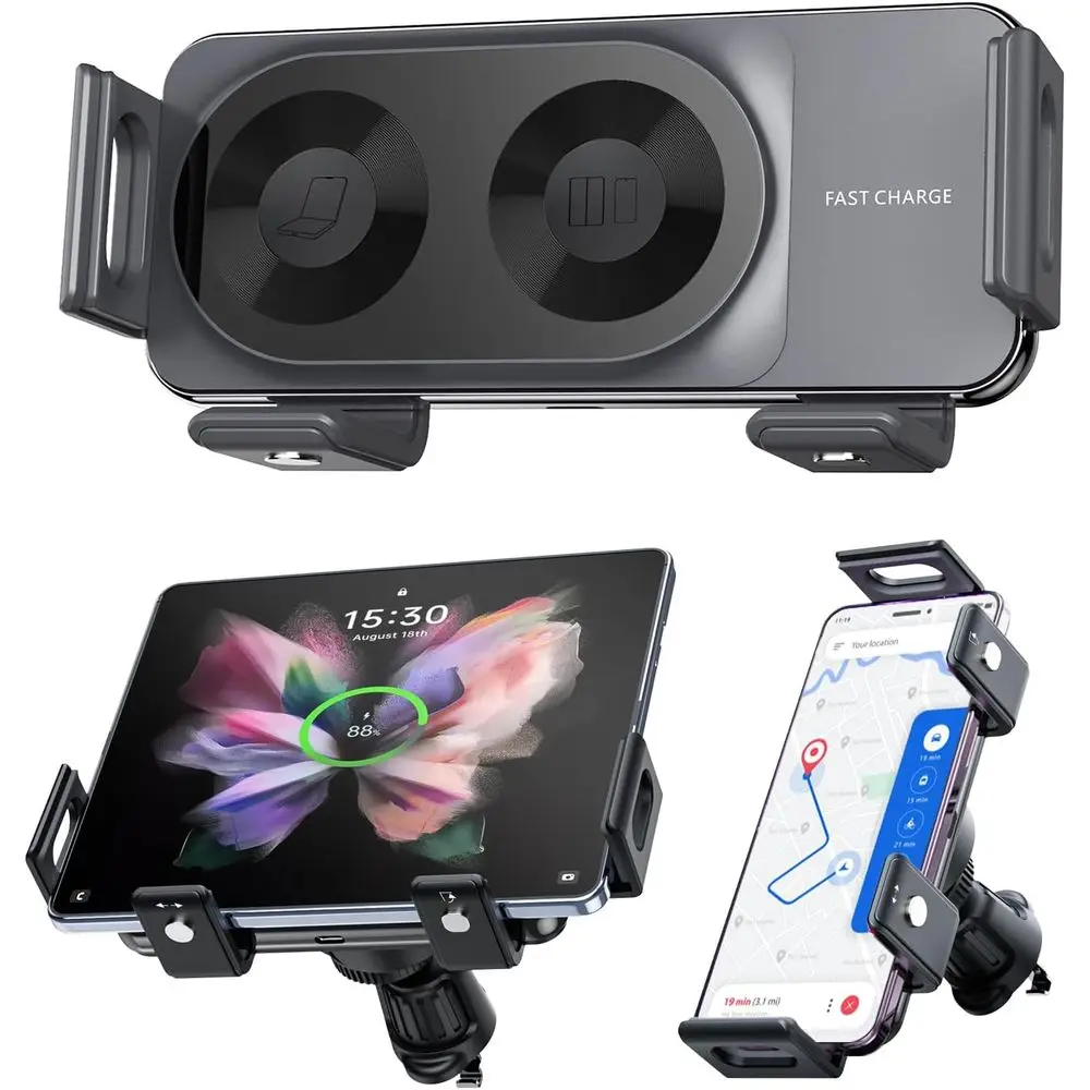 

Scalable and Rotatable 15W Dual Coil Mobile Phone Wireless Car Charger Compatible with 90% Car Vents