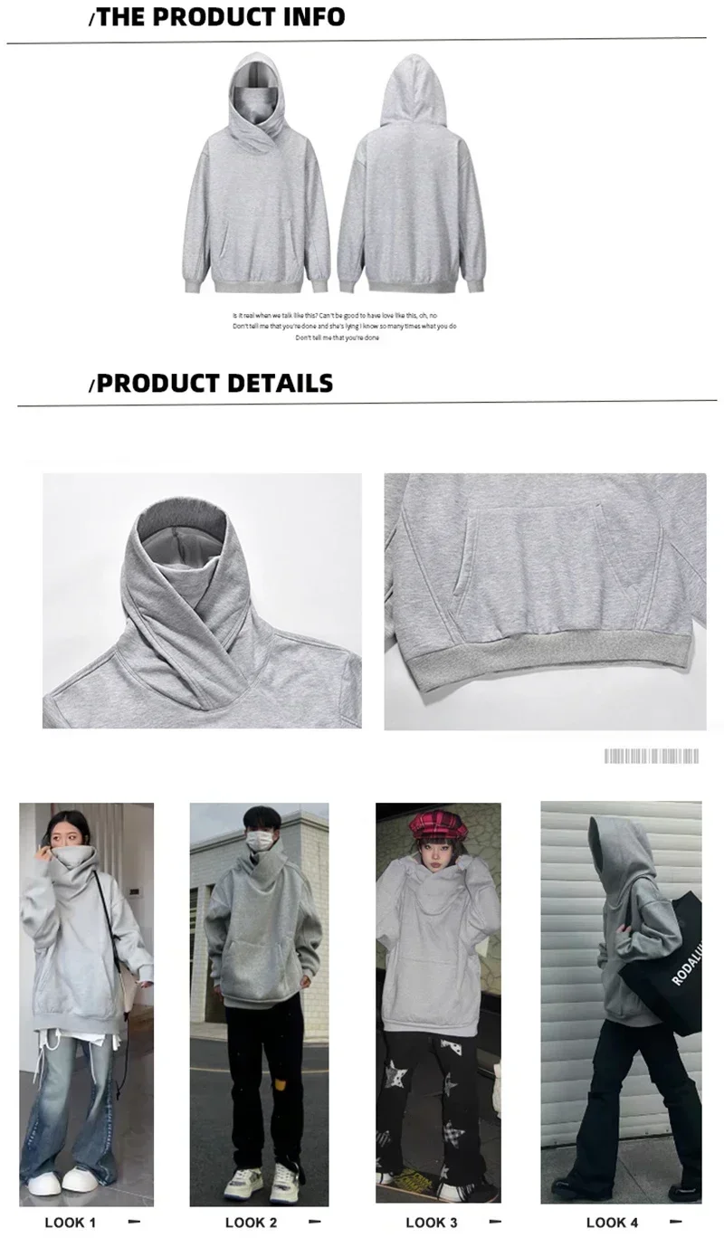 Herren-Kapuzenpullover in einfarbiger Ausführung, im Ninja-Stil, Vintage-Sweatshirt mit Fleece-Futter, japanischer Hip-Hop-Streetwear, Oversize-Modell, große Größe, mit Kapuze. – Detail 3