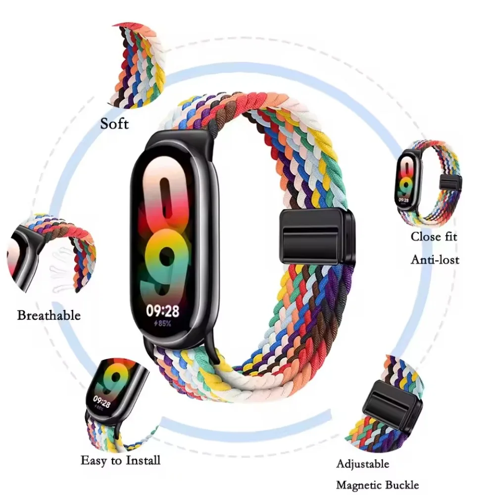 حزام مضفر من النايلون لـ Xiaomi Mi Band 10 9 سوار بديل مغناطيسي قابل للتنفس Xiaomi Mi Band 8 ملحقات Correa