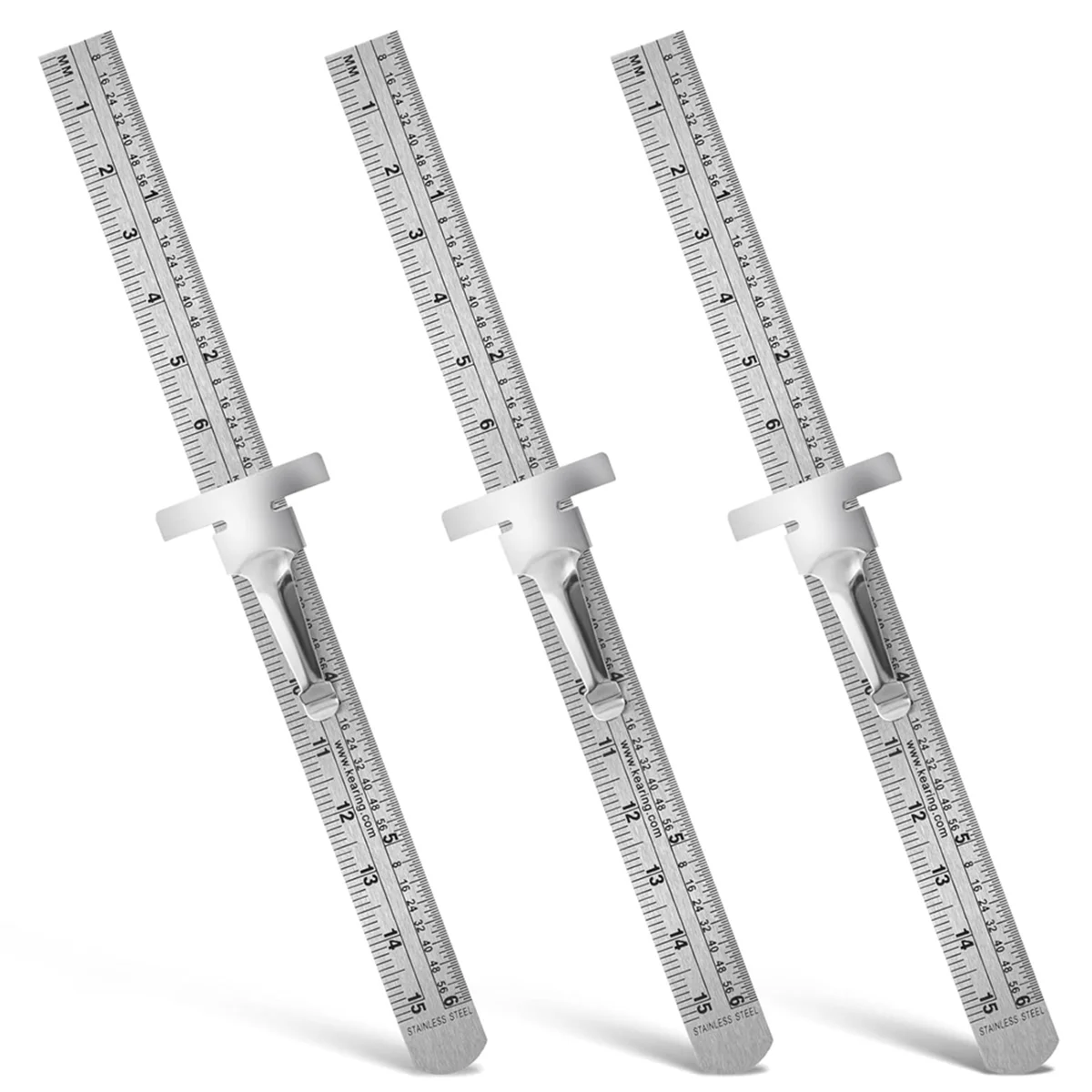 A002 3 PCS Machinist Ruler, 6 Inch 15 cm Pocket Ruler Flexible Precision Stainless Steel Ruler with Detachable Clips