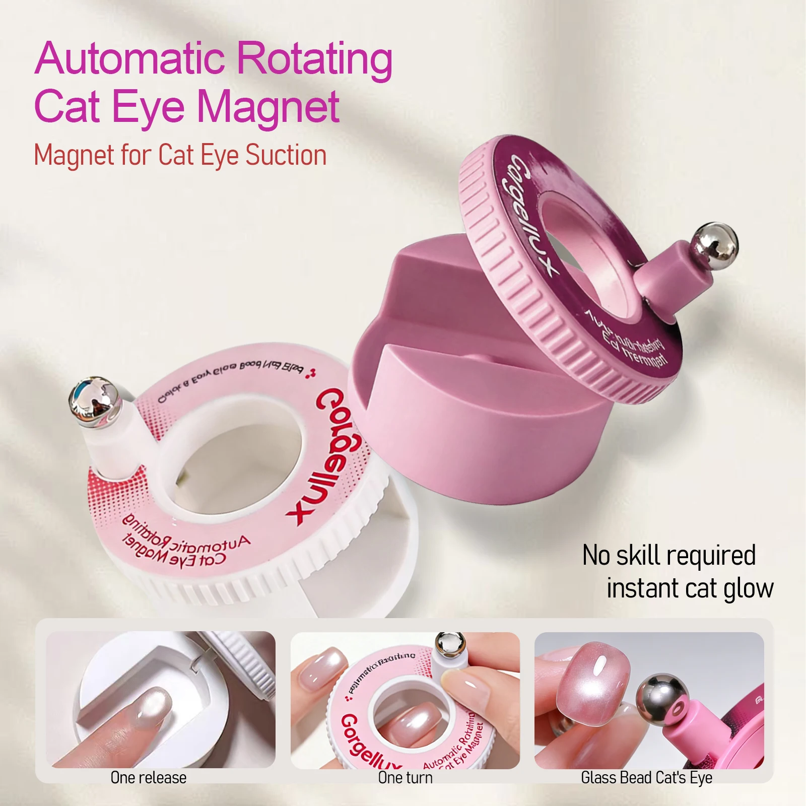 Outil magnétique Gorgellux pour nail art, baguette rotative effet œil de chat, utilisation facile, dispositif à aspiration stable pour la création de motifs de manucure pour débutants