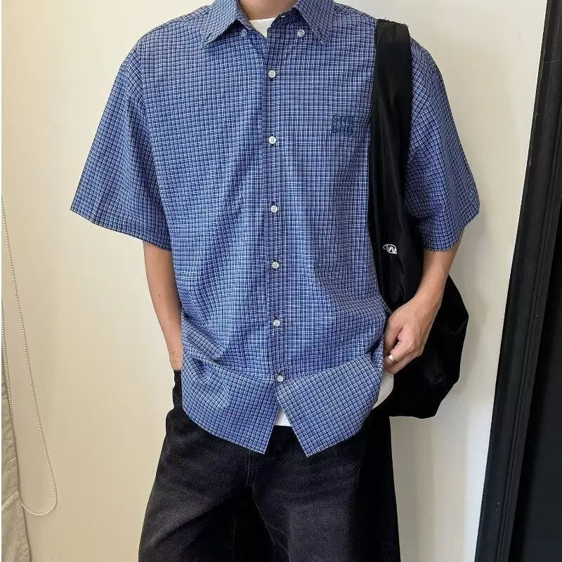 

Summer Men's Loose Plaid ort Sve irt Large Size 250 Pou Retro Hong Kong Sle Design Sensation Small ence irt