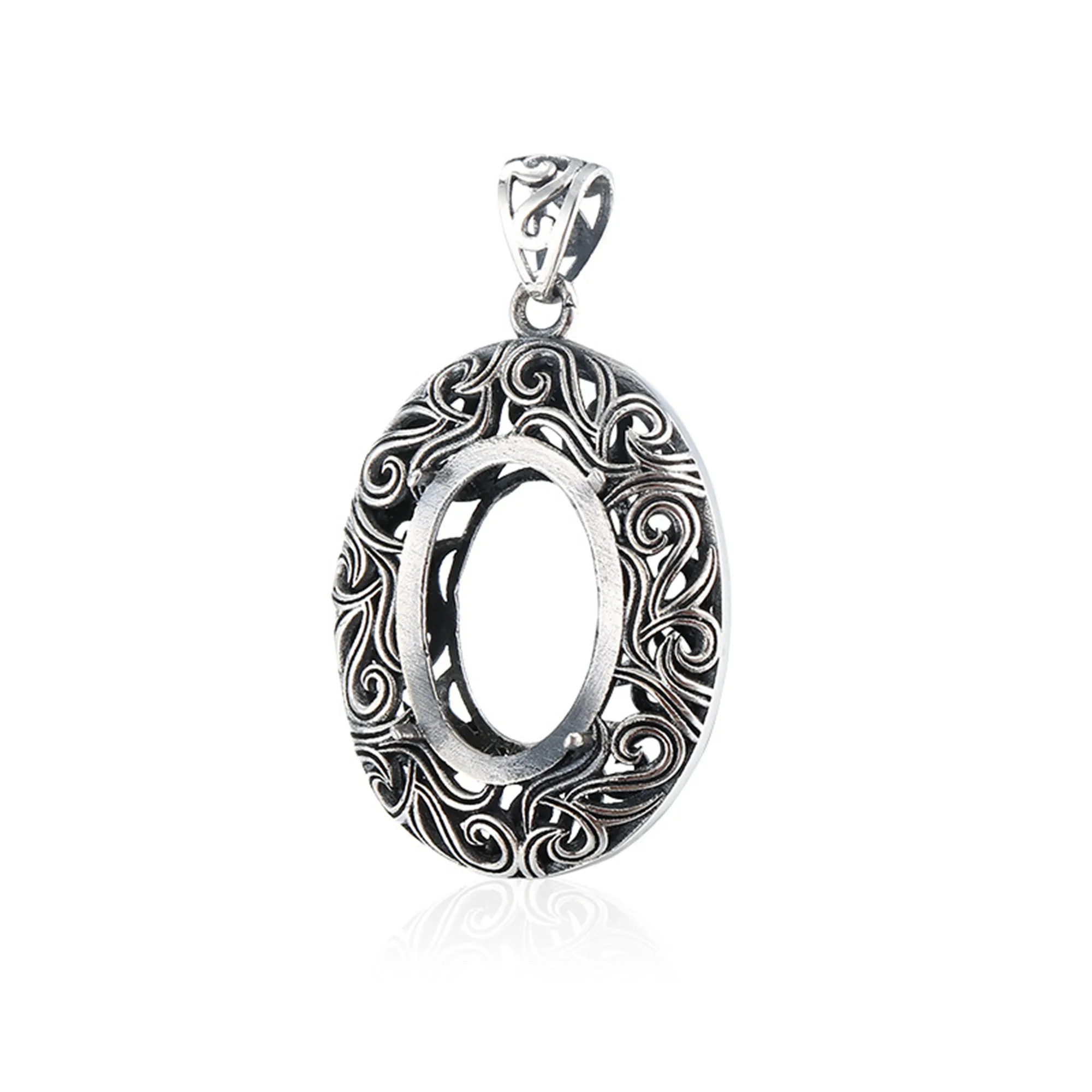 925 Silver Pendant Setting for 12x17mm Oval Cabochons Thai Sterling Silver Pendant Blank Antique Style Pendant Base SP0133