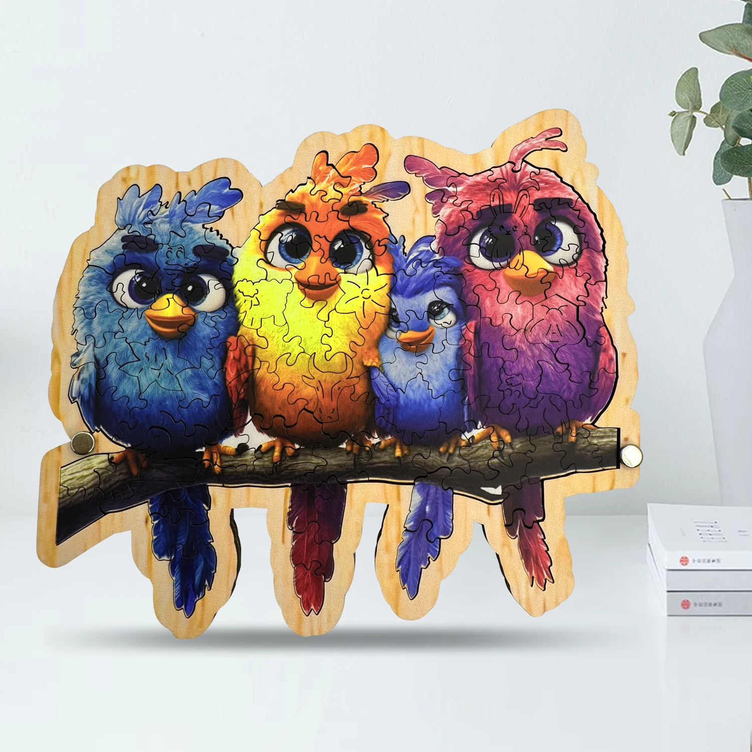 

110 Pieces Four Birds Wooden Puzzle for Adults with Baseplate , Unique Shape Wooden Jigsaw Puzzles, Modern Art Home Decor