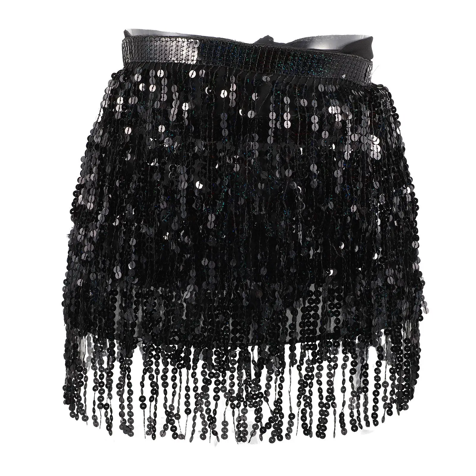 

Charming Glitter Skirt Full Wrap Sequin Dance Hip Skirt for Women Stage Costume Birthday Party Latin Dance Wear Shiny Tassel