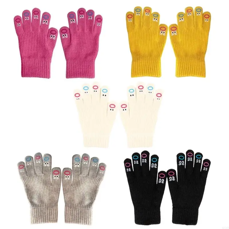 Fashionable Cartoon Gloves with Screentouch Fingers Warm and Wind Resistant Novelty Mouth Knitted Gloves for Students