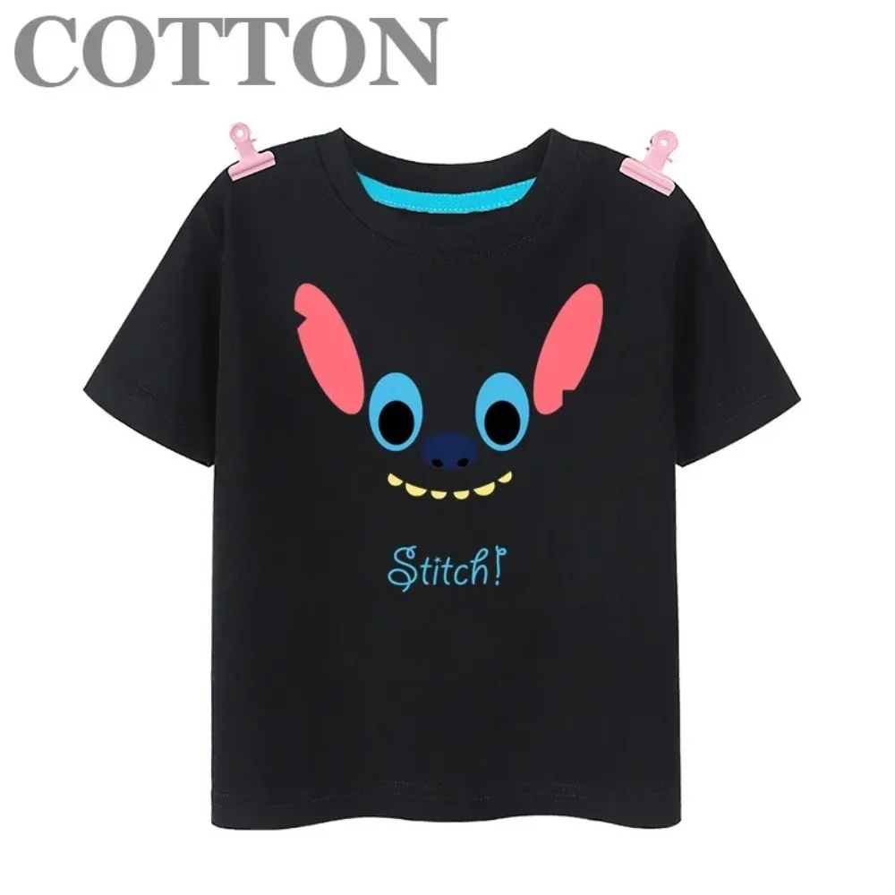 100 Cotton Disney Lilo & Stitch Anime Summer Fashion Multiple Cotton Children's Cartoon T-shirts Round Neck Short Sleeve